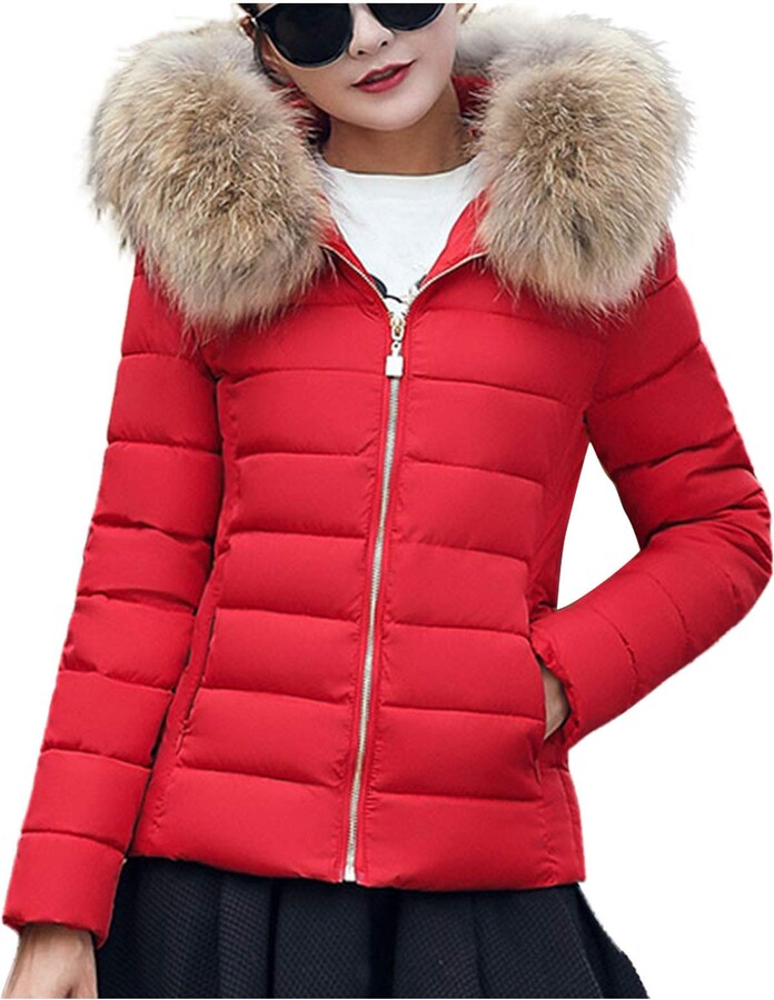TUDUZ Women Short Coat New Quilted Winter Warm Parka Outerwear Puffer Faux Fur Collar Hooded Coat Jacket