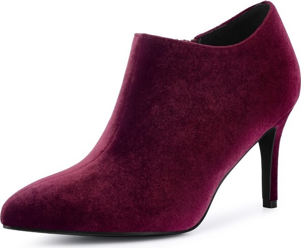 PerphyWomen'sPointedToeSideZipStilettoHeelsAnkleBootiesBurgundy7.5