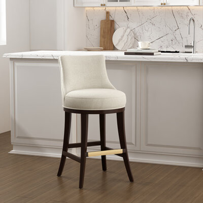Manhattan Comfort Lucia Chenille Upholstered Bar Stool with Solid Wood Frame