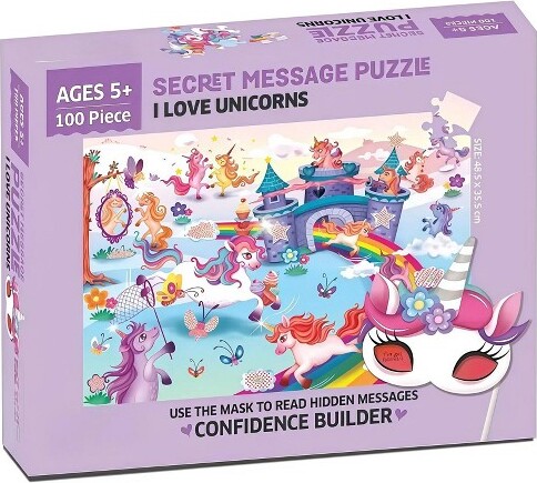 NAYSAYEILoveUnicorns100PieceJigsawPuzzleHiddenMessagesDecoderFunEducationalCraftActivityforKids,Multicolor,10.5"*8.5"*1.8"