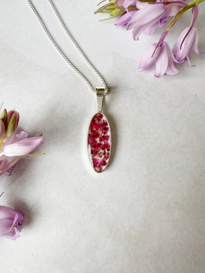 Etsy Flower Memorial Oblong Oval Necklace flower Petals From Wedding Funeral Baptism Shower Anniversary Birth Special Occasion