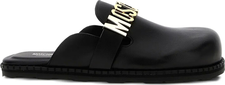 Moschino Logo-Plaque Leather Mules
