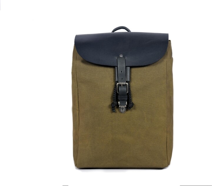 Aaron Leather Goods Waxed Canvas and Leather Flap Backpack with