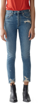 AGOLDE Jamie High-Rise Distressed Skinny Jeans with Chewed Hem