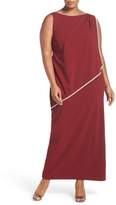 Thumbnail for your product : Marina Embellished Overlay Sleeveless Crepe Column Gown