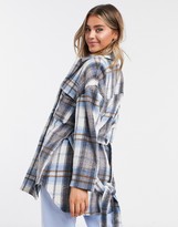 Thumbnail for your product : Stradivarius belted overshirt shacket in blue plaid