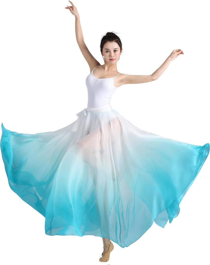 Z&X Women's Lyrical Dance Skirt Gradient Color Chiffon Long Swing Sheer