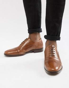 ASOS Design Brogue Shoes In Tan Leather With Toe Cap