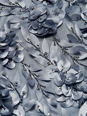 Theia Floral Appliqué Illusion Sleeve Gown