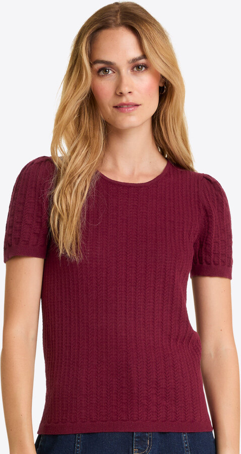Draper James Short Sleeve Sweater in Red Pointelle