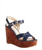 Thumbnail for your product : Pour La Victoire navy and cognac leather and suede 'Lysa' wedge sandals