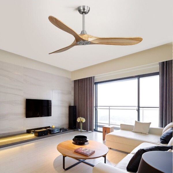 GDFStudioNegley60Inch3SolidWoodBladeCeilingFanwithDCMotorRemoteControlLightBrown