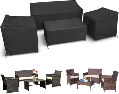 Patio Furniture Covers 4 Piece Set, Heavy Duty Waterproof Outdoor Furniture Cover For Rattan Wicker Conversation Set, Black