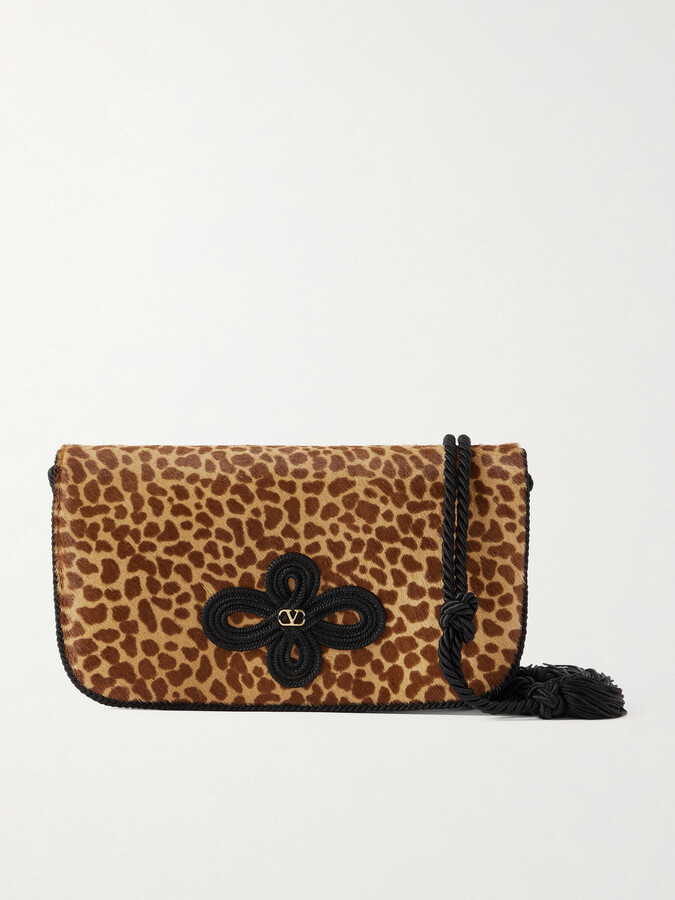 Valentino Garavani Sans Fin Tasseled Cord-trimmed Leopard-print Calf Hair Clutch - Animal print