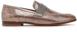 Brunello Cucinelli Bead-embellished Cracked-leather Loafers