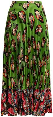 Andrew Gn Fan-print pleated silk skirt