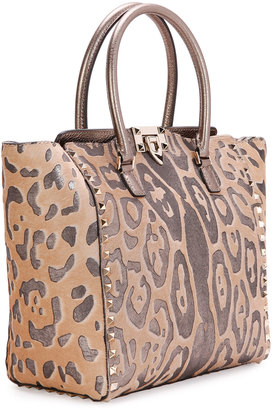 Valentino Medium Cavallino Double-Handle Satchel Bag, Leopard