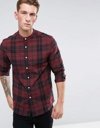 ASOS DESIGN stretch slim check shirt with grandad collar in red