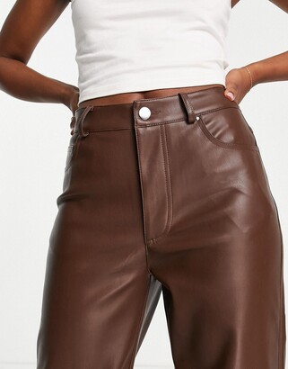 Stradivarius Brown Pu Trousers Petite Stradivarius Flared Leather