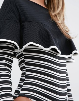 Fashion Union Frill And Stripe Long Sleeve Body