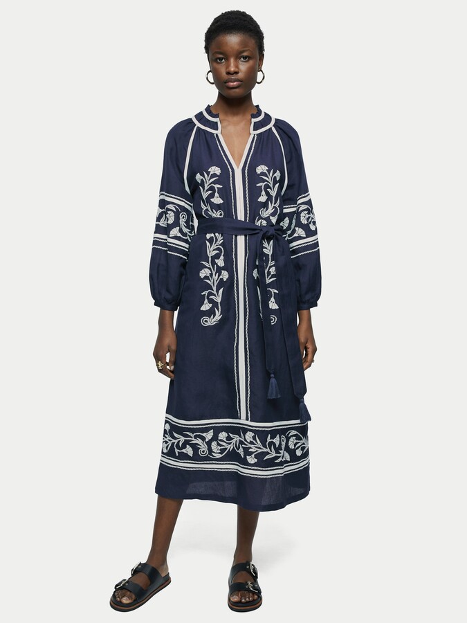 JigsawJigsaw Linen-blend Embroidery Maxi Dress - ShopStyle
