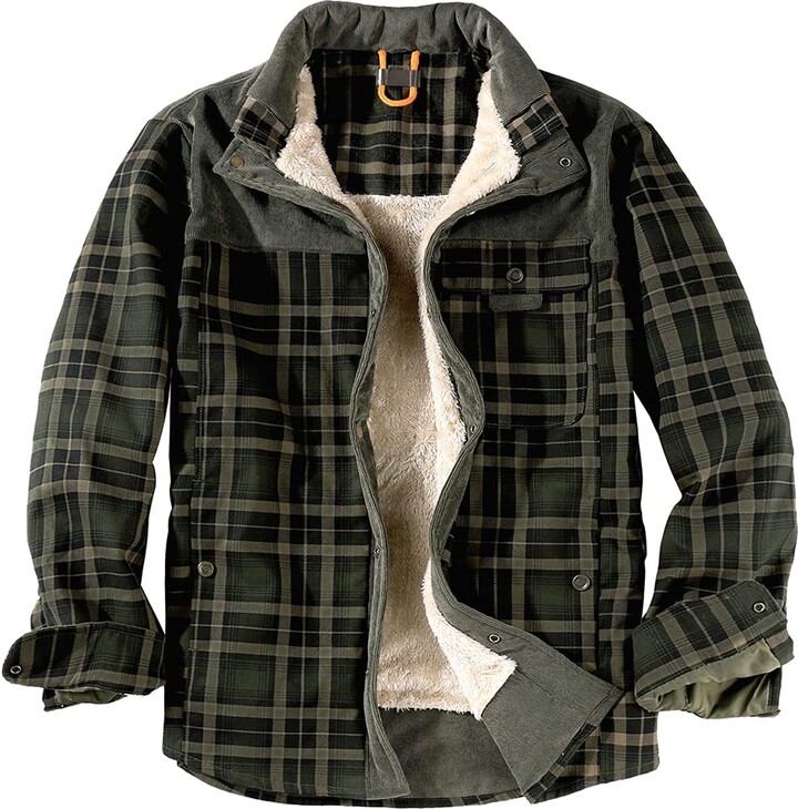 KTWOLEN Men's Padded Work Shirts Winter Quilted Thick Fleece Sherpa