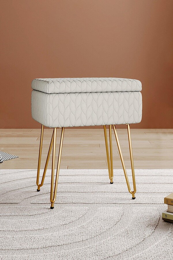 Living and Home Upholstered Storage Ottoman Vanity Stool ShopStyle