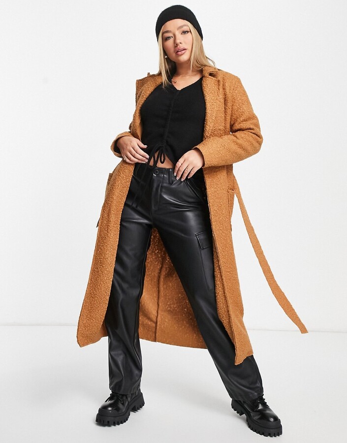 NaaNaa longline belted coat in camel ShopStyle