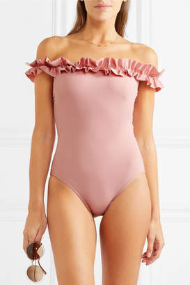 Karla Colletto Mondria Off-the-shoulder Ruffled Swimsuit - Blush