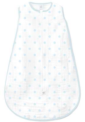 Swaddle Designs zzZipMe Sack with 2-Way Zipper, Muslin Wearable Blanket, Dots in Blue 6-12 Months