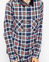 Thumbnail for your product : ASOS Blue Check Shirt with PU Collar