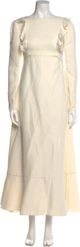 Valentino Silk Evening Gown Neutrals Ruffle Embellishment Long Sleeve with Bateau Neckline Concealed Zip Closure at Back Designer