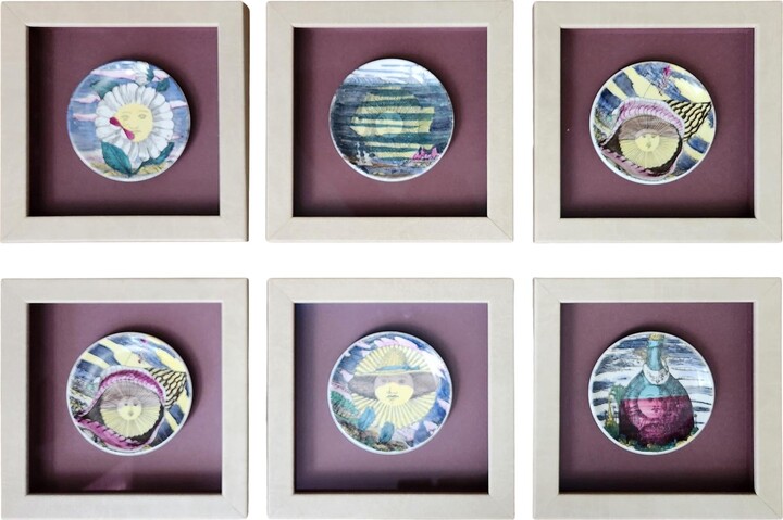 Piero Fornasetti Framed Set Of Coasters Of The Months, "12 Mesi, 12 Soli" Design