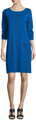 Joan Vass 3/4-Sleeve Embellished Shift Dress, Plus Size