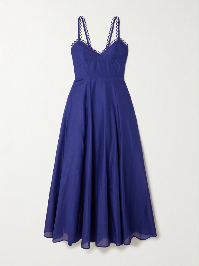 Charo Ruiz - Iraso Guipure Lace-trimmed Cotton-blend Voile Midi Dress - Blue
