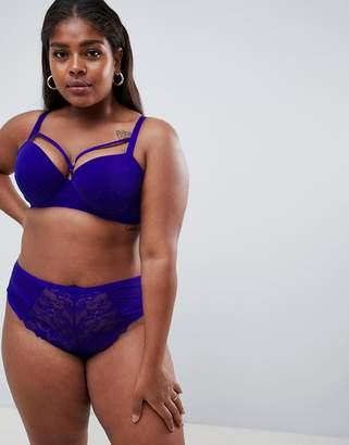 New Look Plus Curve lace and strapping push up bra in violet