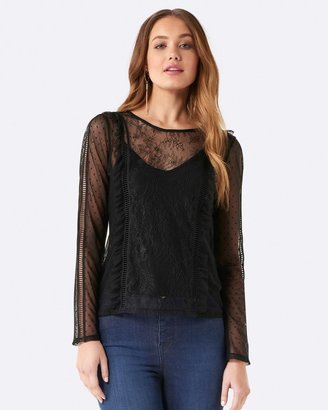 Forever New Katie Lace Trim Dobby Spot Top