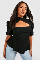 Thumbnail for your product : boohoo Plus Choker Cut Out Puff Sleeve Peplum Top