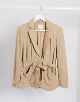 Thumbnail for your product : Vila linen mix blazer with tie waist in camel