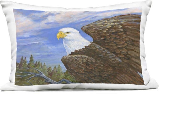 Eagle Overlook from Tree Top Blue Rectangular Outdoor Throw Pillow