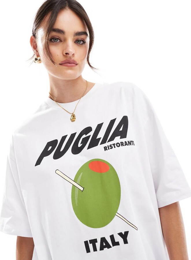 ASOS DESIGN oversized t-shirt with Italy Olive graphic in white