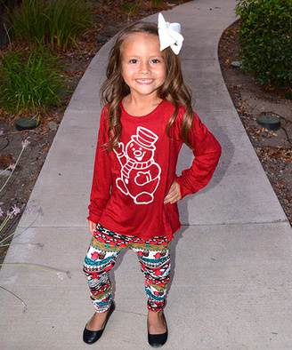 Beary Basics Red Snowman Top & Snowmen Mittens Leggings - Toddler & Girls
