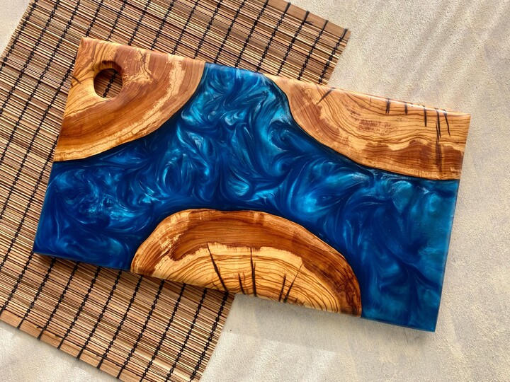 Personalized Olive Wood Charcuterie Board Epoxy Resin Serving Tray