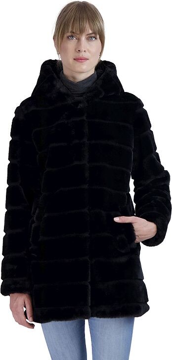 Women's Sebby Collection Hooded Reversible Faux-Fur Coat
