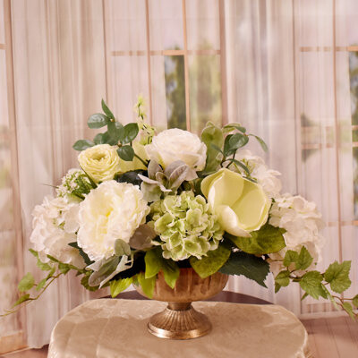 Floral Home Decor Elegant Green And White Rose And Hydrangea Silk Floral Design