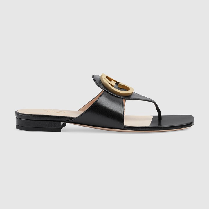 droefheid Reserveren Midden Gucci Leather Thong Sandals | ShopStyle