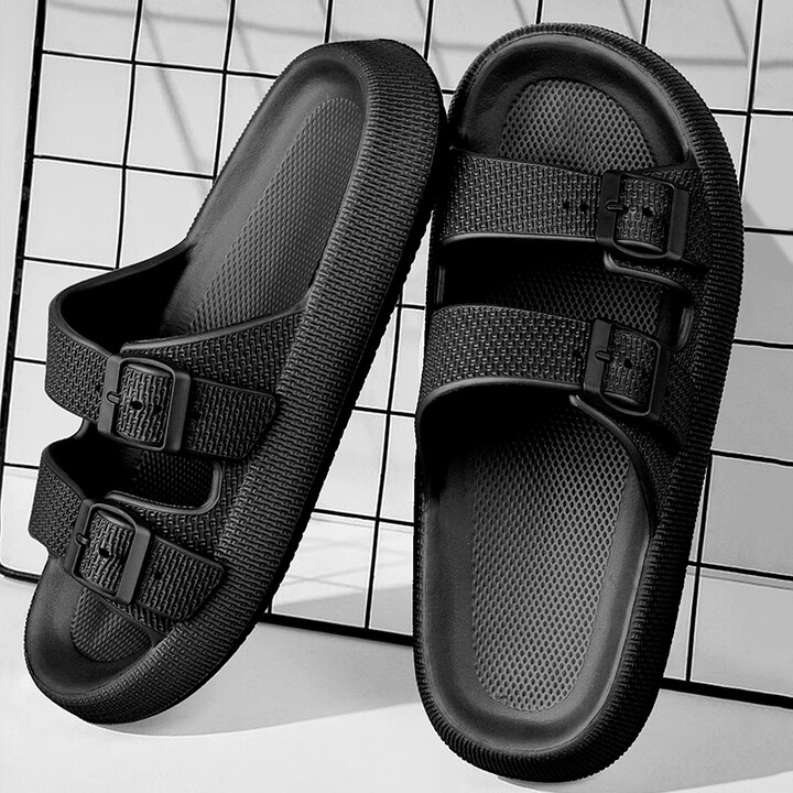 Men & apos;s Buckle Decor Slippers,Lightweight EVA Slides,Non-Slip Open Toe Shoes for Indoor Outdoor Beach House