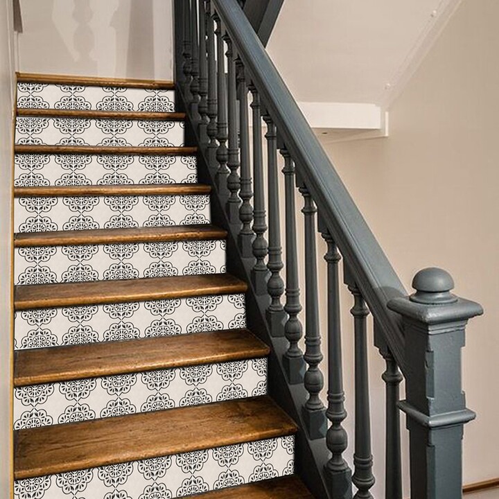 Stair Riser Stickers - Removable Tile Decals Hamra Pack Of 6 in Beige Peel & Stick Deco Strips 48" Long