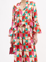 Thumbnail for your product : La DoubleJ Happy Wrist Bell-sleeve Silk Blouse - Pink Print