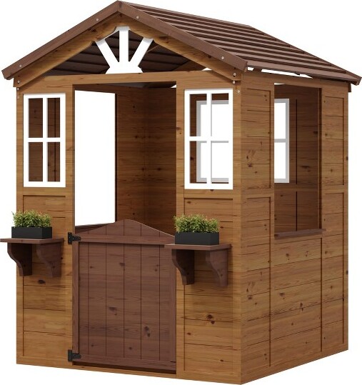 GaoMon CedarWoodenKidsPlayhousewithPlayKitchen,OutdoorKidsPlayhouseCottageforBackyard,SolidFirWood,CountryStyle,ReadyforImaginativeFun
